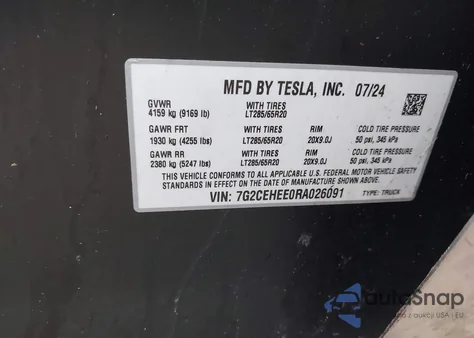 2024 Tesla Cybertruck Cyberbeast из США, поврежденный, VIN 7G2CEHEE0RA026091